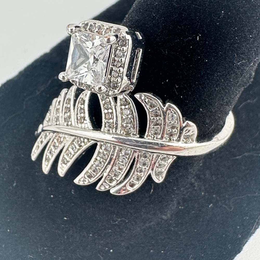 Silver Diamond Halo Ring - Picture 2 of 6